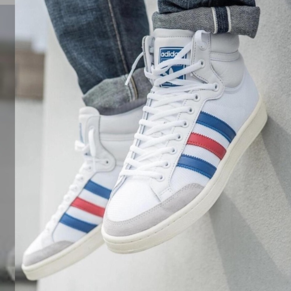 Adidas White Hi Top Sneakers, Sz 7